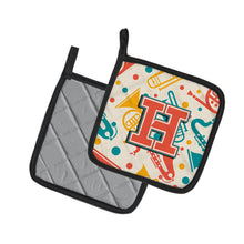 Load image into Gallery viewer, Letter H Retro Teal Orange Musical Instruments Initial Pot Holders - Set of 2 - Heat-Resistant Kitchen Essentials CJ2001-HPTHD
