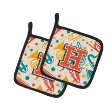 Load image into Gallery viewer, Letter H Retro Teal Orange Musical Instruments Initial Pot Holders - Set of 2 - Heat-Resistant Kitchen Essentials CJ2001-HPTHD