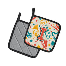 Load image into Gallery viewer, Letter I Retro Teal Orange Musical Instruments Initial Pot Holders - Set of 2 - Heat-Resistant Kitchen Essentials CJ2001-IPTHD