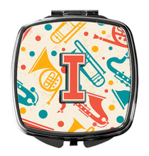 Load image into Gallery viewer, Letter I Retro Teal Orange Musical Instruments Initial Compact Mirror – Stylish Purse Mirror with Artistic Covers CJ2001-ISCM