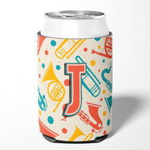 Load image into Gallery viewer, Letter J Retro Teal Orange Musical Instruments Initial Can or Bottle Hugger CJ2001-JCC