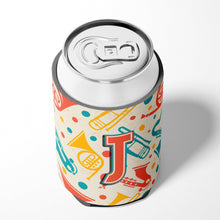 Load image into Gallery viewer, Letter J Retro Teal Orange Musical Instruments Initial Can or Bottle Hugger CJ2001-JCC