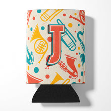 Load image into Gallery viewer, Letter J Retro Teal Orange Musical Instruments Initial Can or Bottle Hugger CJ2001-JCC