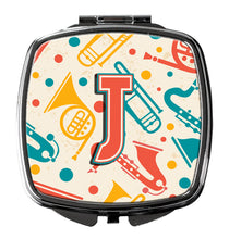 Load image into Gallery viewer, Letter J Retro Teal Orange Musical Instruments Initial Compact Mirror – Stylish Purse Mirror with Artistic Covers CJ2001-JSCM