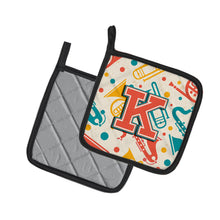 Load image into Gallery viewer, Letter K Retro Teal Orange Musical Instruments Initial Pot Holders - Set of 2 - Heat-Resistant Kitchen Essentials CJ2001-KPTHD
