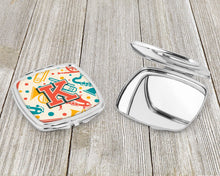 Load image into Gallery viewer, Letter K Retro Teal Orange Musical Instruments Initial Compact Mirror – Stylish Purse Mirror with Artistic Covers CJ2001-KSCM