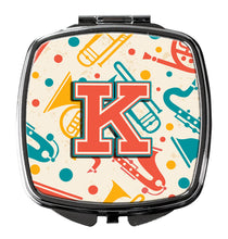 Load image into Gallery viewer, Letter K Retro Teal Orange Musical Instruments Initial Compact Mirror – Stylish Purse Mirror with Artistic Covers CJ2001-KSCM