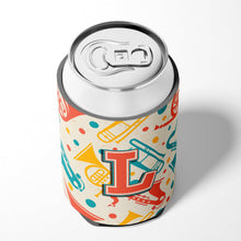 Load image into Gallery viewer, Letter L Retro Teal Orange Musical Instruments Initial Can or Bottle Hugger CJ2001-LCC