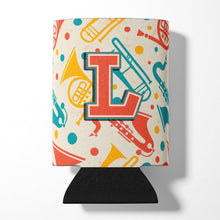 Load image into Gallery viewer, Letter L Retro Teal Orange Musical Instruments Initial Can or Bottle Hugger CJ2001-LCC