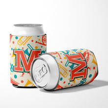 Load image into Gallery viewer, Letter M Retro Teal Orange Musical Instruments Initial Can or Bottle Hugger CJ2001-MCC