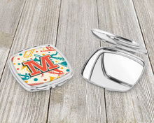 Load image into Gallery viewer, Letter M Retro Teal Orange Musical Instruments Initial Compact Mirror – Stylish Purse Mirror with Artistic Covers CJ2001-MSCM