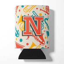 Load image into Gallery viewer, Letter N Retro Teal Orange Musical Instruments Initial Can or Bottle Hugger CJ2001-NCC