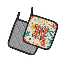 Load image into Gallery viewer, Letter N Retro Teal Orange Musical Instruments Initial Pot Holders - Set of 2 - Heat-Resistant Kitchen Essentials CJ2001-NPTHD