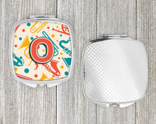 Load image into Gallery viewer, Letter O Retro Teal Orange Musical Instruments Initial Compact Mirror – Stylish Purse Mirror with Artistic Covers CJ2001-OSCM