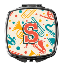 Load image into Gallery viewer, Letter S Retro Teal Orange Musical Instruments Initial Compact Mirror – Stylish Purse Mirror with Artistic Covers CJ2001-SSCM