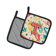 Load image into Gallery viewer, Letter T Retro Teal Orange Musical Instruments Initial Pot Holders - Set of 2 - Heat-Resistant Kitchen Essentials CJ2001-TPTHD