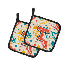 Load image into Gallery viewer, Letter T Retro Teal Orange Musical Instruments Initial Pot Holders - Set of 2 - Heat-Resistant Kitchen Essentials CJ2001-TPTHD