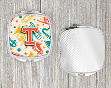 Load image into Gallery viewer, Letter T Retro Teal Orange Musical Instruments Initial Compact Mirror – Stylish Purse Mirror with Artistic Covers CJ2001-TSCM