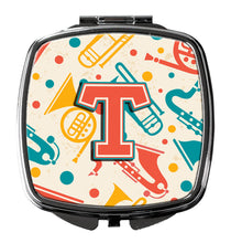 Load image into Gallery viewer, Letter T Retro Teal Orange Musical Instruments Initial Compact Mirror – Stylish Purse Mirror with Artistic Covers CJ2001-TSCM