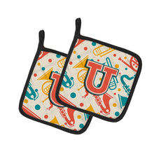 Load image into Gallery viewer, Letter U Retro Teal Orange Musical Instruments Initial Pot Holders - Set of 2 - Heat-Resistant Kitchen Essentials CJ2001-UPTHD