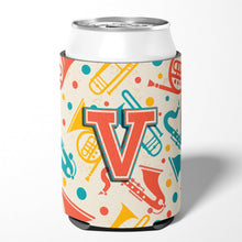 Load image into Gallery viewer, Letter V Retro Teal Orange Musical Instruments Initial Can or Bottle Hugger CJ2001-VCC
