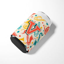 Load image into Gallery viewer, Letter V Retro Teal Orange Musical Instruments Initial Can or Bottle Hugger CJ2001-VCC