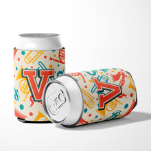 Load image into Gallery viewer, Letter V Retro Teal Orange Musical Instruments Initial Can or Bottle Hugger CJ2001-VCC