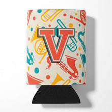 Load image into Gallery viewer, Letter V Retro Teal Orange Musical Instruments Initial Can or Bottle Hugger CJ2001-VCC