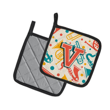 Load image into Gallery viewer, Letter V Retro Teal Orange Musical Instruments Initial Pot Holders - Set of 2 - Heat-Resistant Kitchen Essentials CJ2001-VPTHD