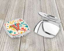 Load image into Gallery viewer, Letter V Retro Teal Orange Musical Instruments Initial Compact Mirror – Stylish Purse Mirror with Artistic Covers CJ2001-VSCM