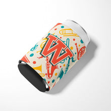 Load image into Gallery viewer, Letter W Retro Teal Orange Musical Instruments Initial Can or Bottle Hugger CJ2001-WCC