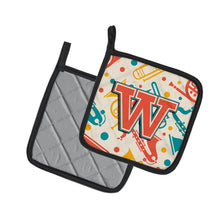 Load image into Gallery viewer, Letter W Retro Teal Orange Musical Instruments Initial Pot Holders - Set of 2 - Heat-Resistant Kitchen Essentials CJ2001-WPTHD