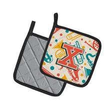 Load image into Gallery viewer, Letter X Retro Teal Orange Musical Instruments Initial Pot Holders - Set of 2 - Heat-Resistant Kitchen Essentials CJ2001-XPTHD