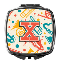 Load image into Gallery viewer, Letter X Retro Teal Orange Musical Instruments Initial Compact Mirror – Stylish Purse Mirror with Artistic Covers CJ2001-XSCM