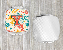 Load image into Gallery viewer, Letter Y Retro Teal Orange Musical Instruments Initial Compact Mirror – Stylish Purse Mirror with Artistic Covers CJ2001-YSCM