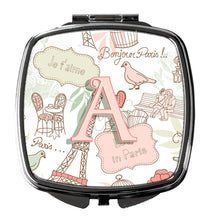 Load image into Gallery viewer, Letter A Love in Paris Pink Compact Mirror – Stylish Purse Mirror with Artistic Covers CJ2002-ASCM