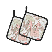 Load image into Gallery viewer, Letter M Love in Paris Pink Pot Holders - Set of 2 - Heat-Resistant Kitchen Essentials CJ2002-MPTHD