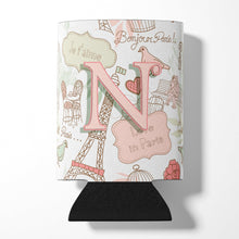 Load image into Gallery viewer, Letter N Love in Paris Pink Can or Bottle Hugger CJ2002-NCC