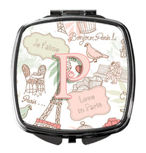 Load image into Gallery viewer, Letter P Love in Paris Pink Compact Mirror – Stylish Purse Mirror with Artistic Covers CJ2002-PSCM