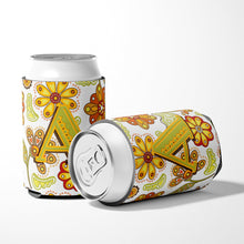 Load image into Gallery viewer, Letter A Floral Mustard and Green Can or Bottle Hugger CJ2003-ACC
