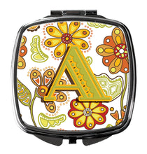 Load image into Gallery viewer, Letter A Floral Mustard and Green Compact Mirror – Stylish Purse Mirror with Artistic Covers CJ2003-ASCM