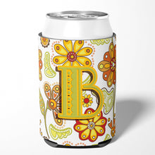 Load image into Gallery viewer, Letter B Floral Mustard and Green Can or Bottle Hugger CJ2003-BCC