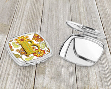 Load image into Gallery viewer, Letter B Floral Mustard and Green Compact Mirror – Stylish Purse Mirror with Artistic Covers CJ2003-BSCM