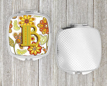 Load image into Gallery viewer, Letter B Floral Mustard and Green Compact Mirror – Stylish Purse Mirror with Artistic Covers CJ2003-BSCM