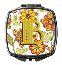 Load image into Gallery viewer, Letter B Floral Mustard and Green Compact Mirror – Stylish Purse Mirror with Artistic Covers CJ2003-BSCM