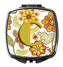 Load image into Gallery viewer, Letter C Floral Mustard and Green Compact Mirror – Stylish Purse Mirror with Artistic Covers CJ2003-CSCM