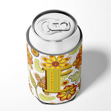 Load image into Gallery viewer, Letter E Floral Mustard and Green Can or Bottle Hugger CJ2003-ECC