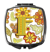 Load image into Gallery viewer, Letter F Floral Mustard and Green Compact Mirror – Stylish Purse Mirror with Artistic Covers CJ2003-FSCM