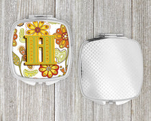 Load image into Gallery viewer, Letter H Floral Mustard and Green Compact Mirror – Stylish Purse Mirror with Artistic Covers CJ2003-HSCM