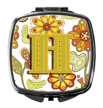 Load image into Gallery viewer, Letter H Floral Mustard and Green Compact Mirror – Stylish Purse Mirror with Artistic Covers CJ2003-HSCM